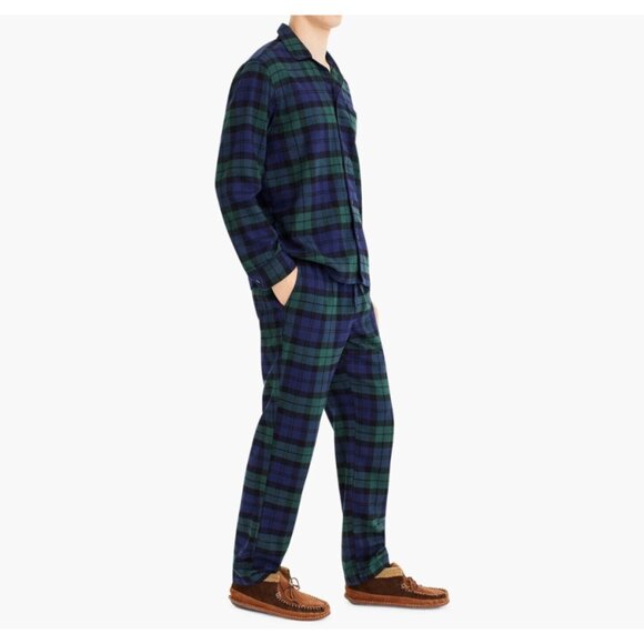 J Crew Flannel Pajamas Black Watch Tartan Navy/Green Men's Size M 100% Cotton - Picture 3 of 16